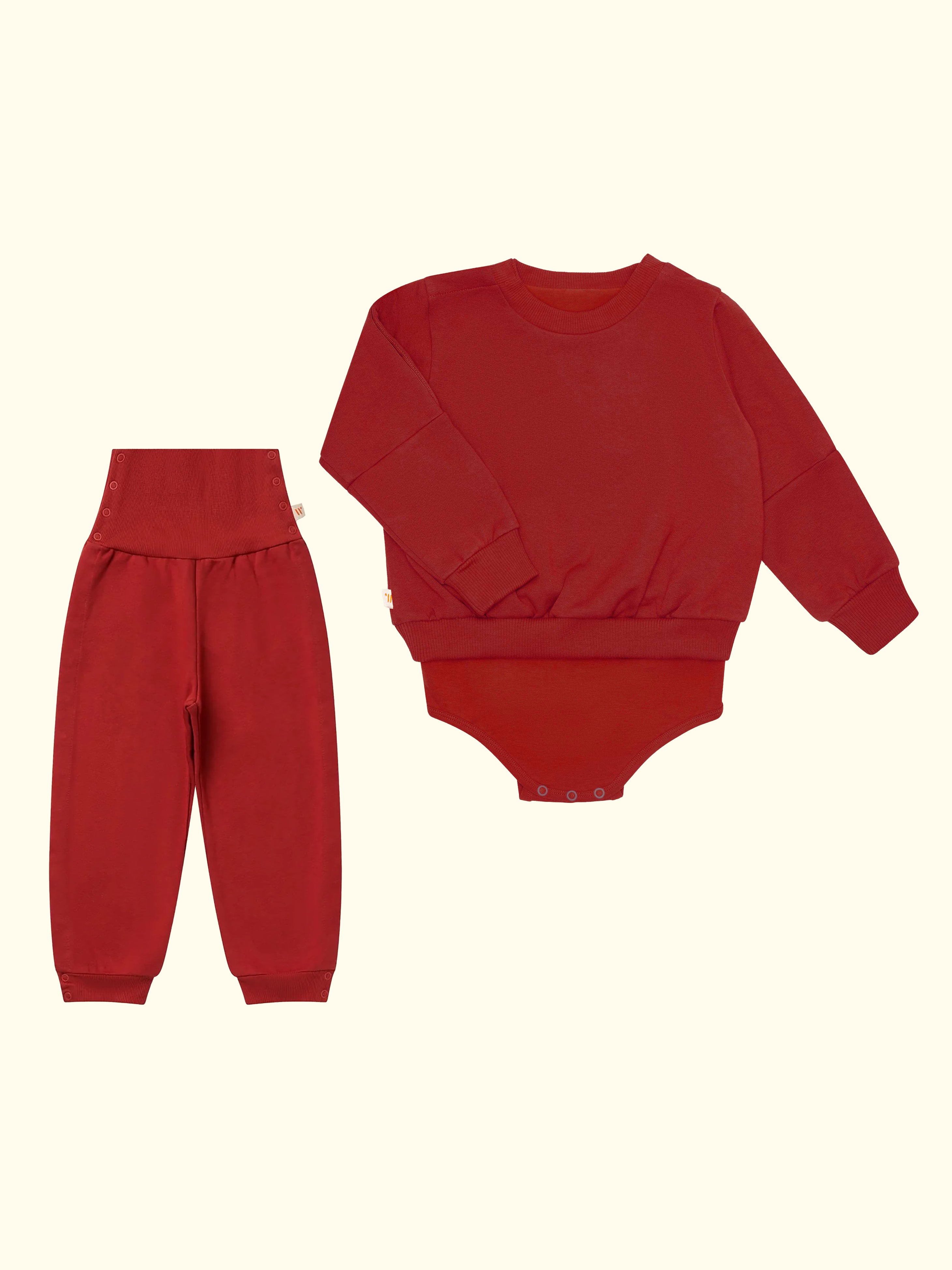 Pflegeset aus Sweat – Sondenbody & Sweathose in Ziegelrot