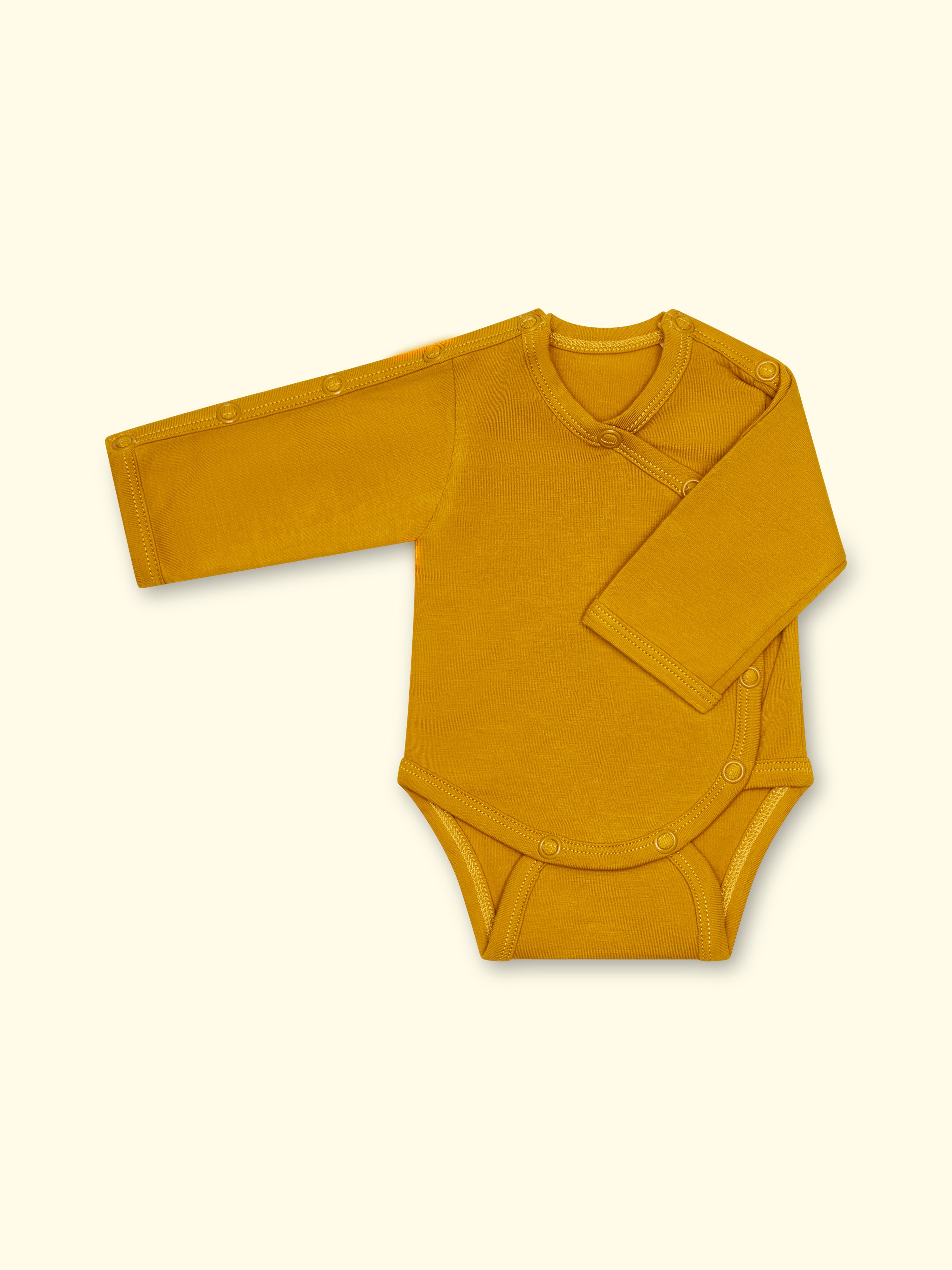 Adaptive bodysuit with sleeve opening for premature babies and babies - mustard yellow