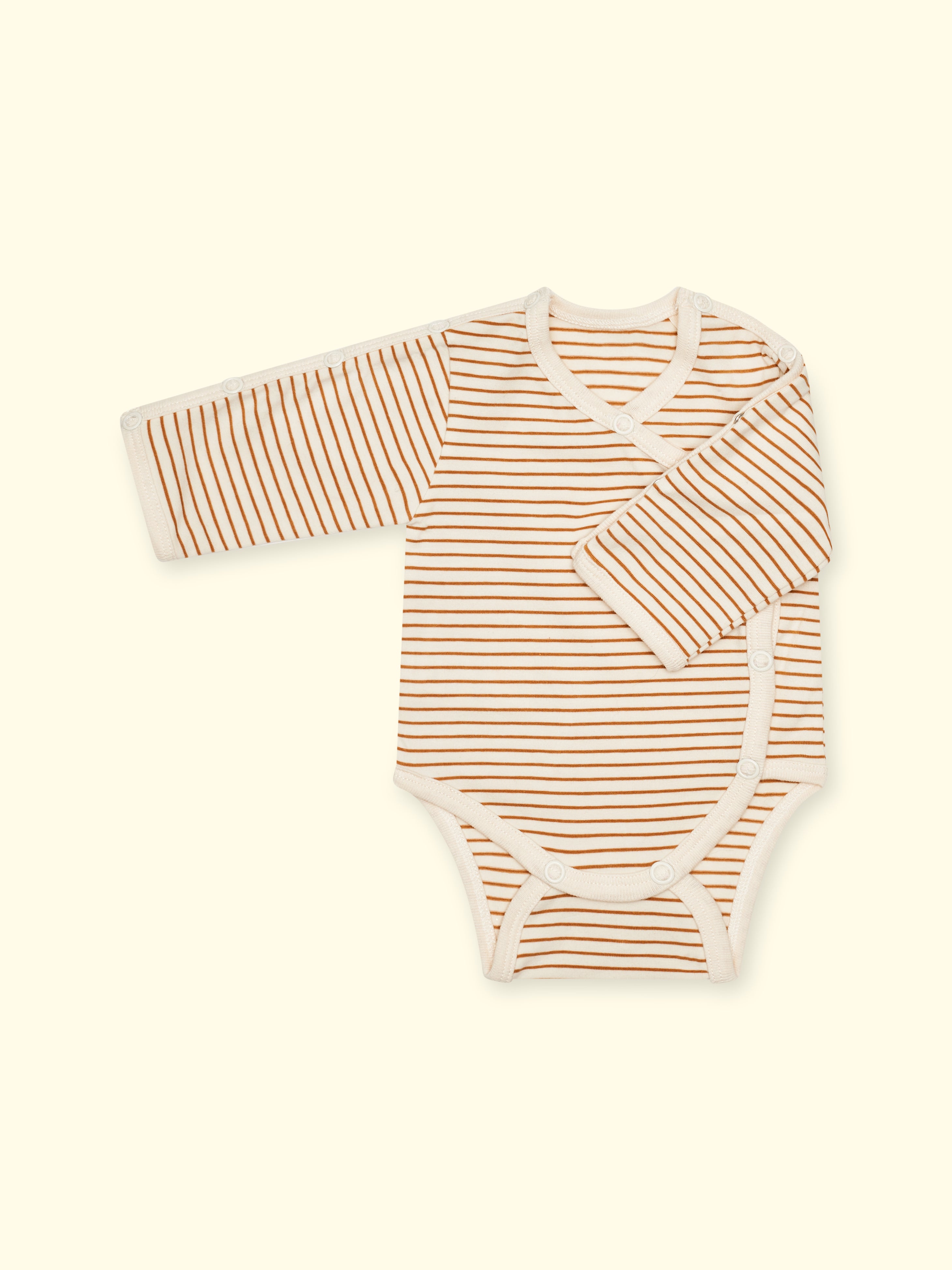 Adaptive bodysuit with sleeve opening for premature babies and babies - cream/striped