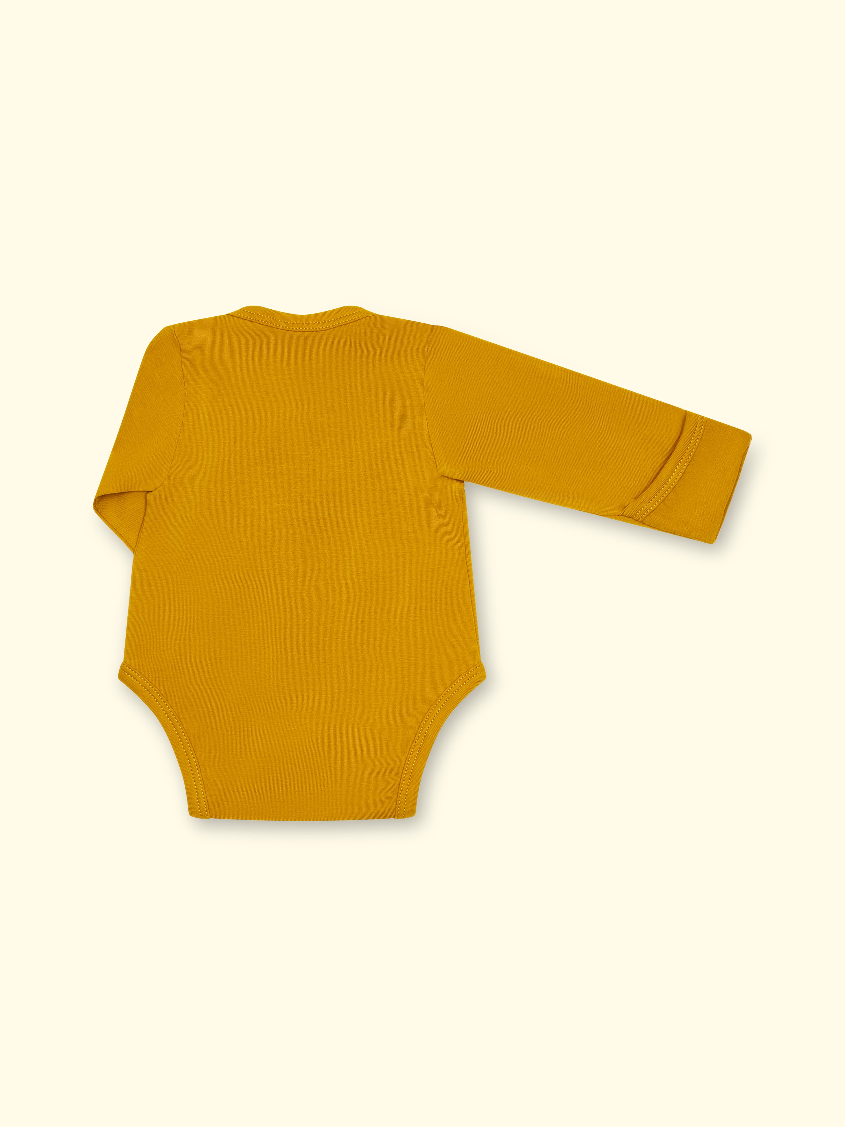 Adaptive bodysuit with scratch protection for premature babies and babies - mustard yellow