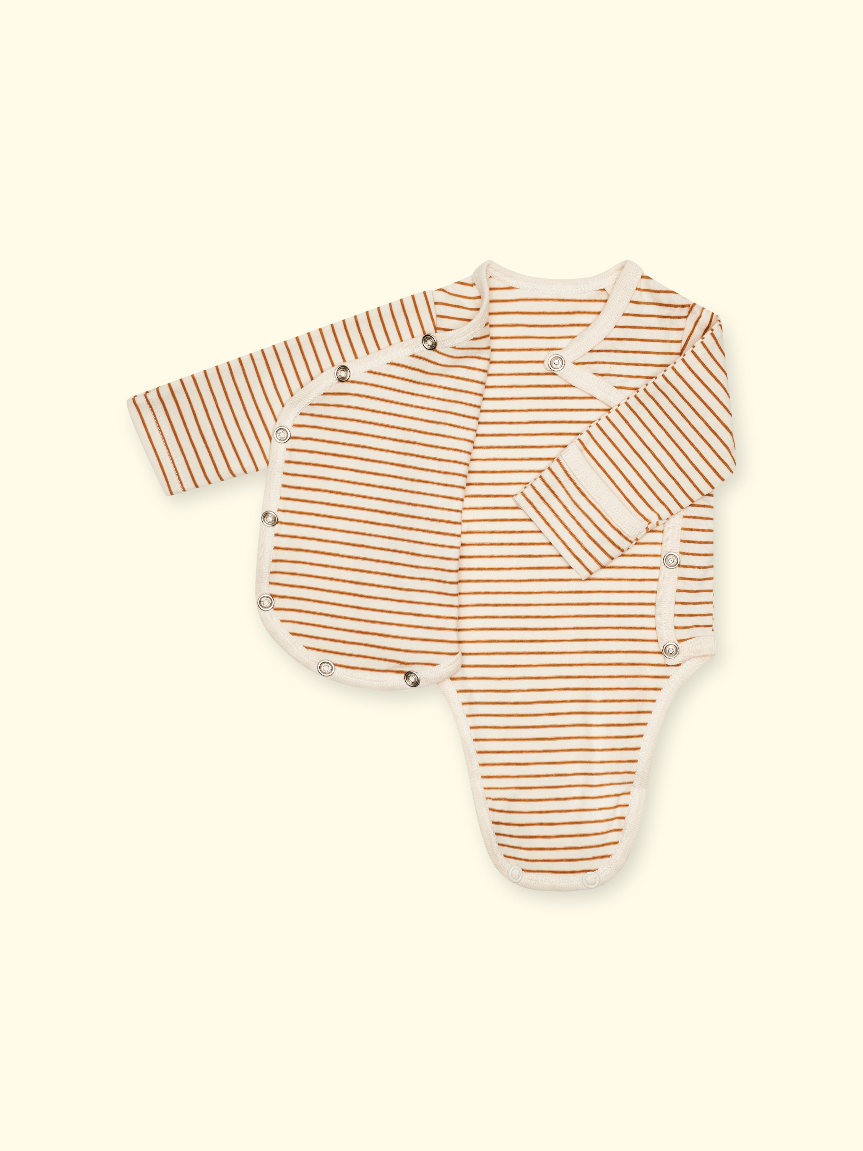 Adaptive bodysuit with scratch protection for premature babies and babies - cream/striped