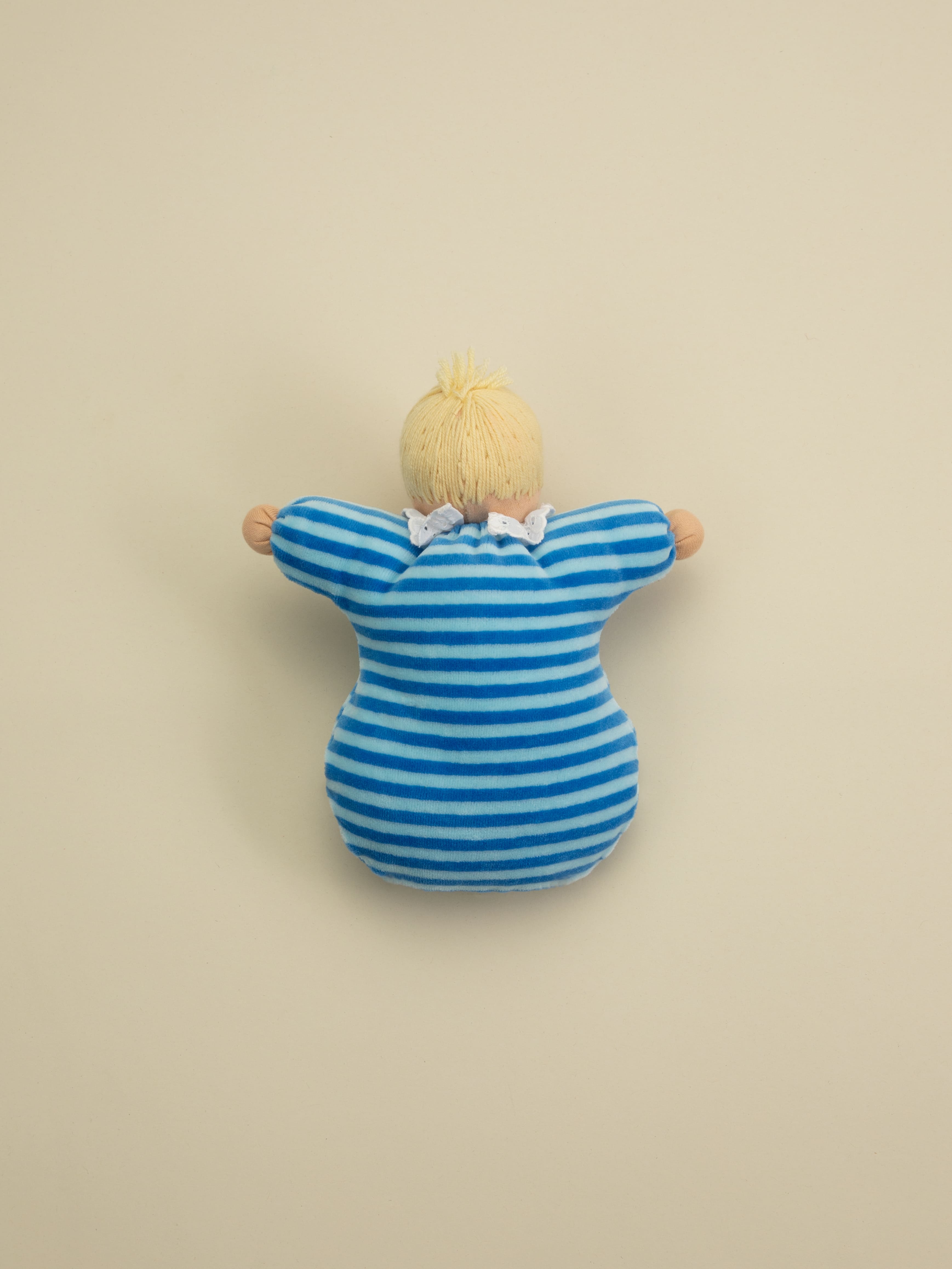 First born doll striped in blue and light blue